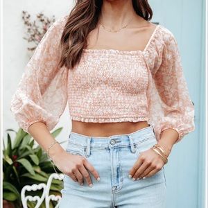 VICI DOLLS - FLORAL SMOCKED TOP - PEACH